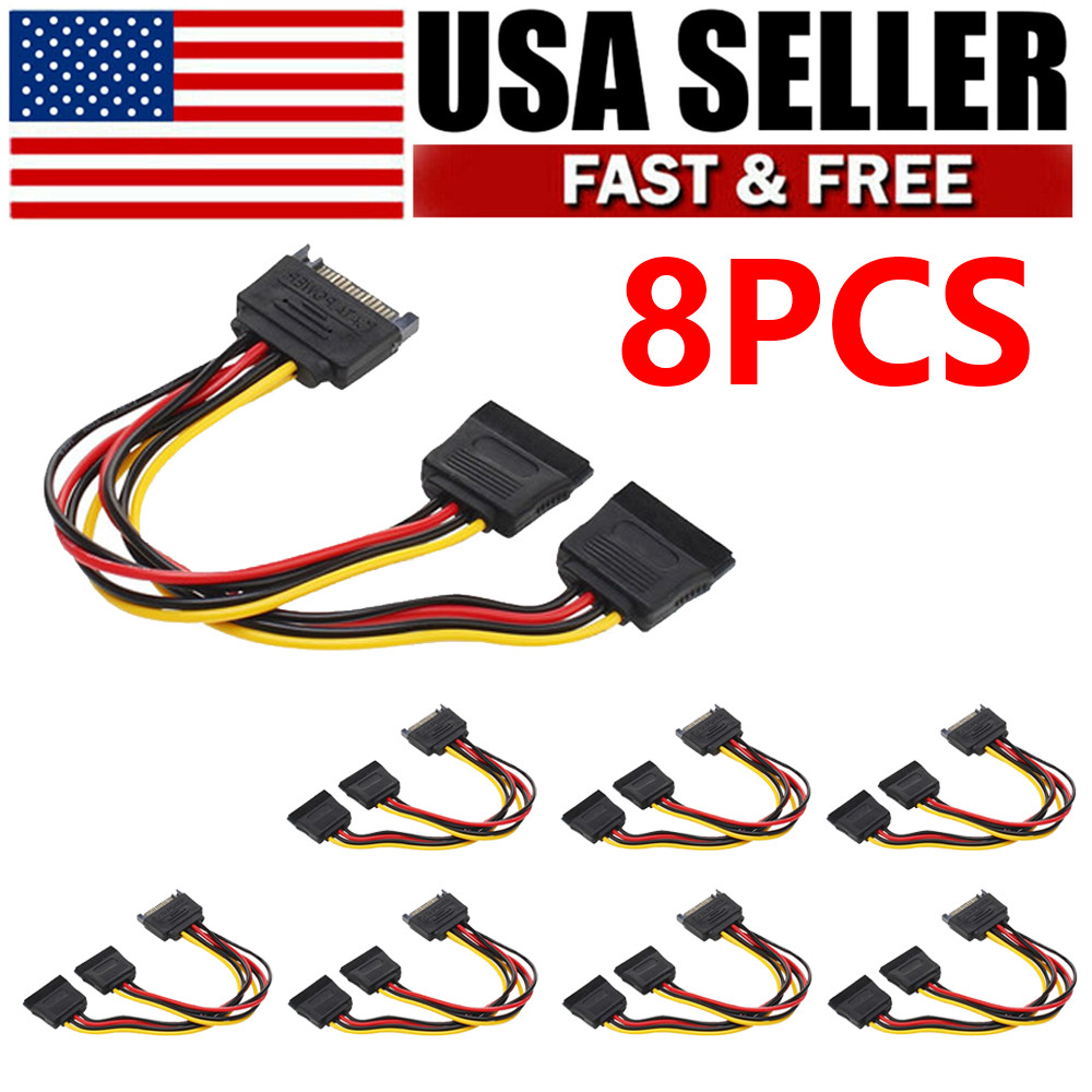 For SSD HDD Hard Drive SATA Power Y-Splitter Cable 15-pin Male to Female Adapter