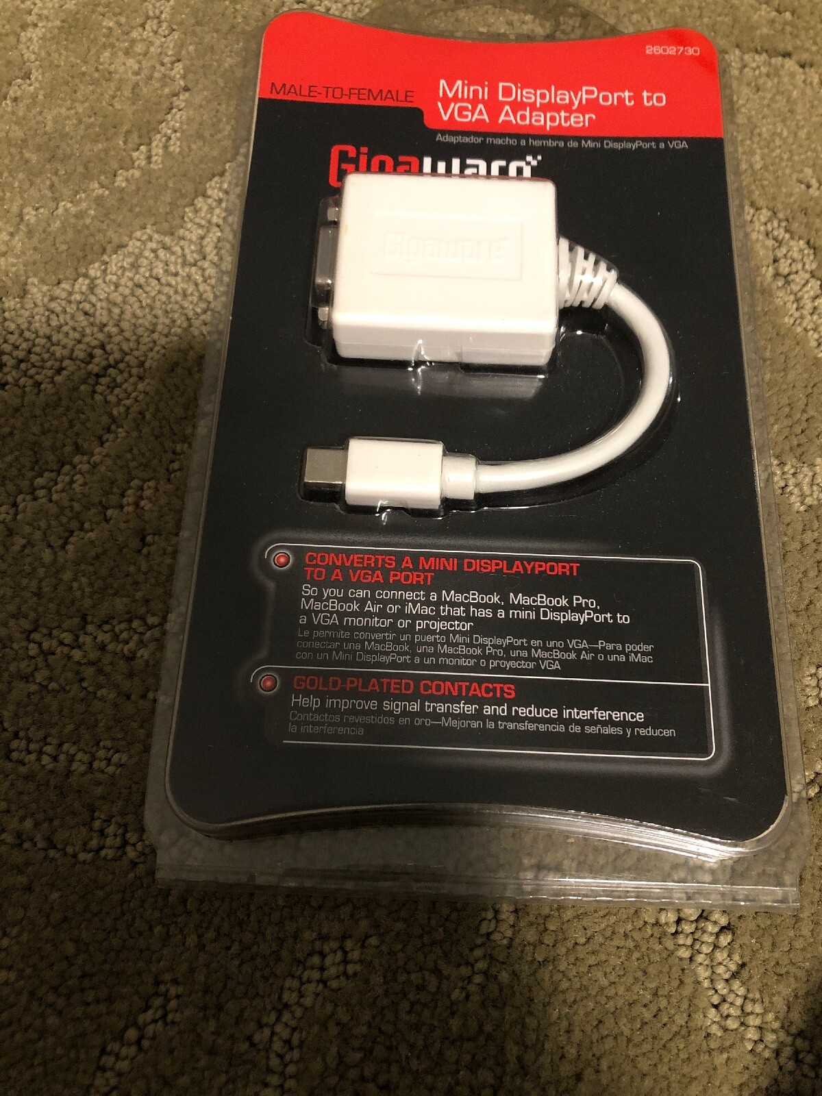  GIGAWARE MINI DISPLAYPORT TO VGA ADAPTER PC/MAC-2602730