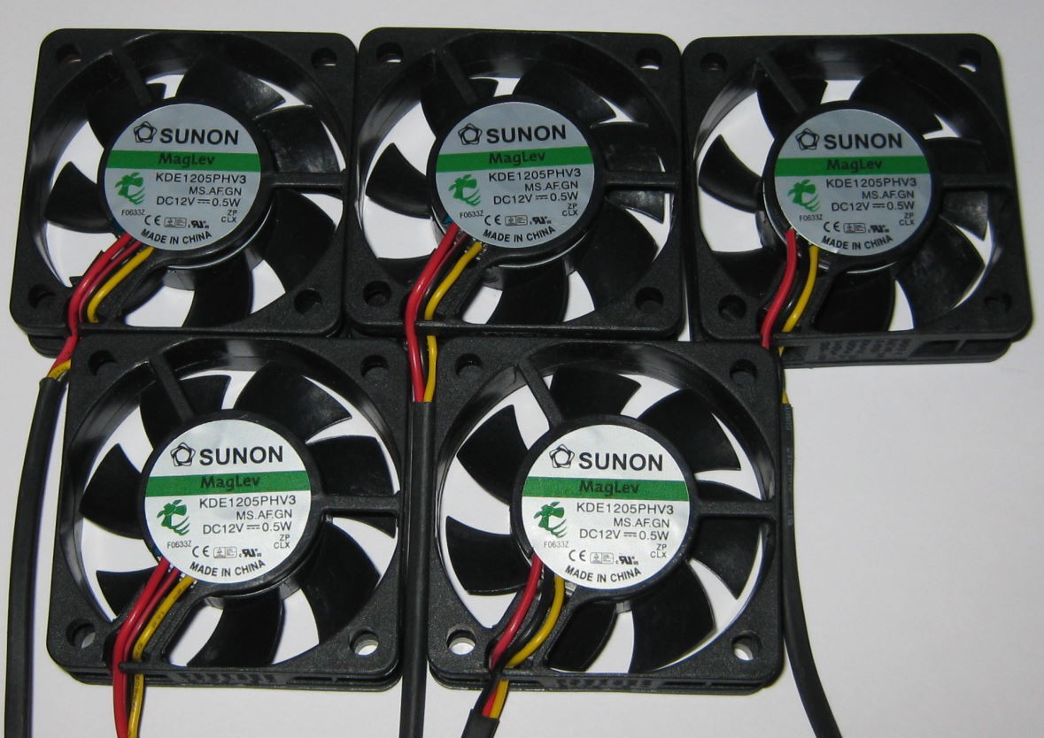 5 X Sunon 50 mm Ultra Quiet Cooling Fans - 12 V - 10 CFM - 22 dB - KDE1205PHV3