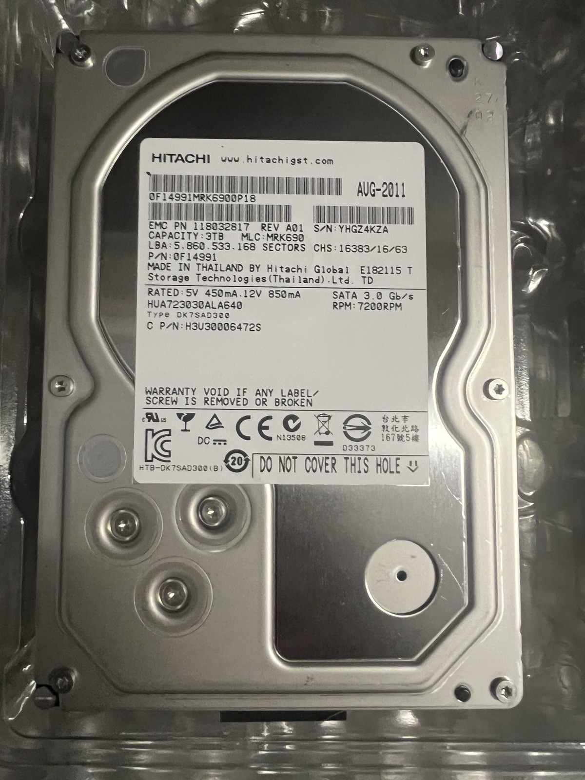 New HGST HUA723030ALA640 3TB SATA 7200 RPM 3.5 in Enterprise HDD | 0F14044 0 Hrs