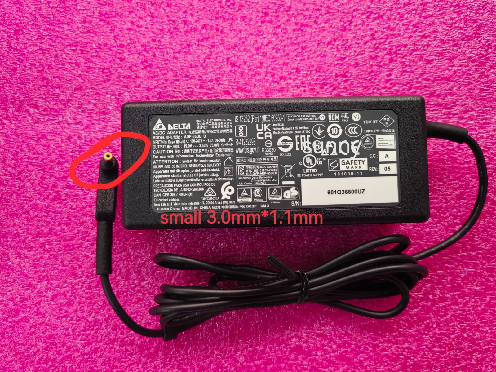 Delta 19V 3.42A ADP-65DE B For Acer TravelMate P416-51 N22Q15 3.0mm 65W Original