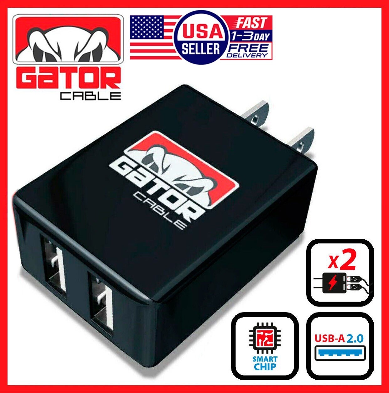 Home Wall Charger Plug Power Adapter 2 USB Port 10W Phone Fast Charge US Outlet