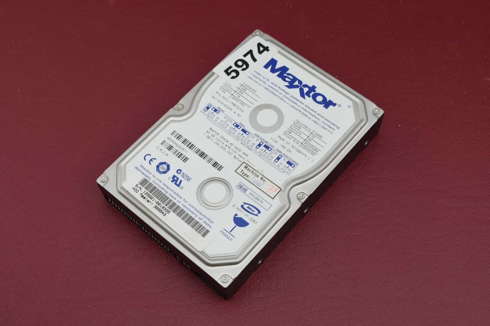 40 GB IDE Maxtor 4D040H2 D540X-4D P-ATA UDMA100 5400rpm 2MB HDD 3.5" 5974