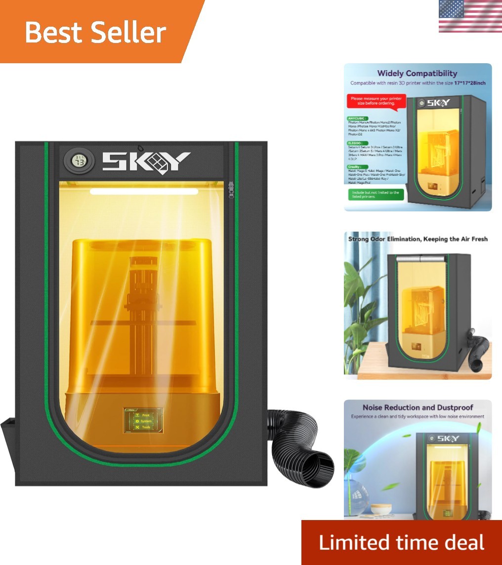 Resin 3D Printer Enclosure with Ventilation Kit, LED Light,Thermo-Hygrometer ...