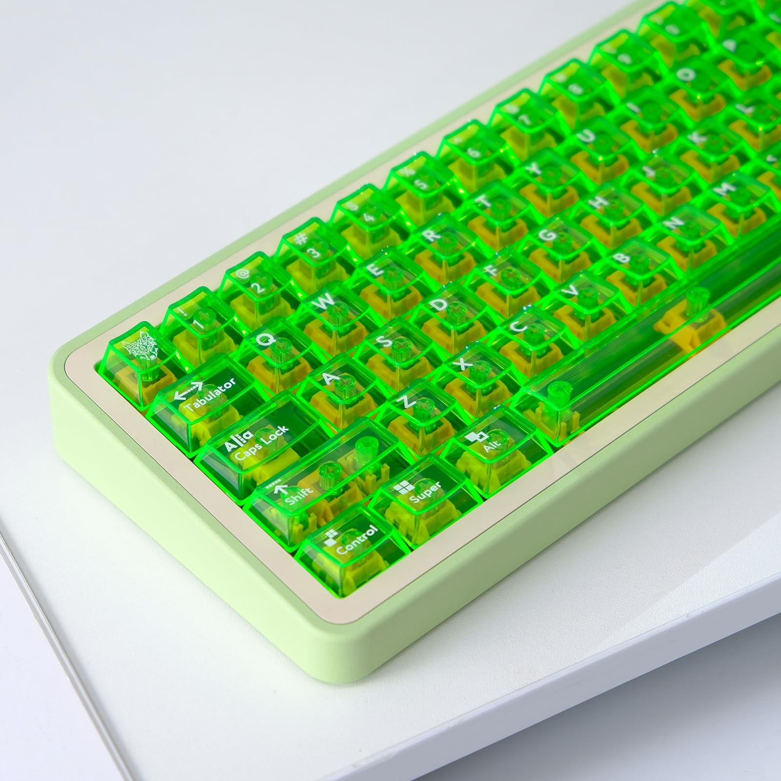 114 Keys Transparent Keycaps PC Cherry Profile Bright Green Clear Keycaps Set...
