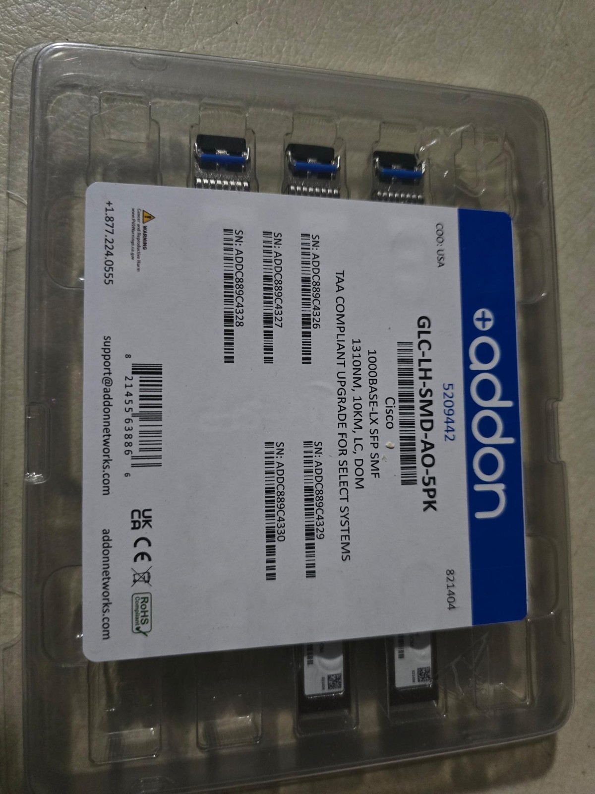 5-pack Cisco GLC-LH-SMD compatible SFP Transceiver Modules by AddOn Computer