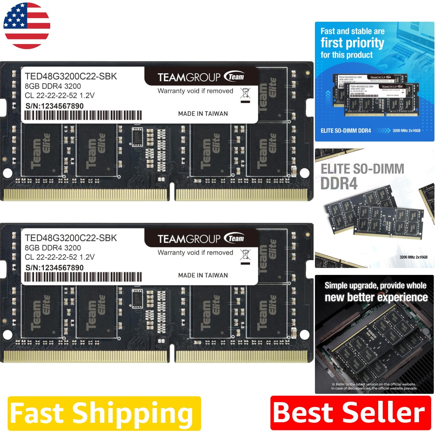 Elite 16GB DDR4 3200MHz Laptop RAM Kit 2x8GB CL22 SODIMM Upgrade