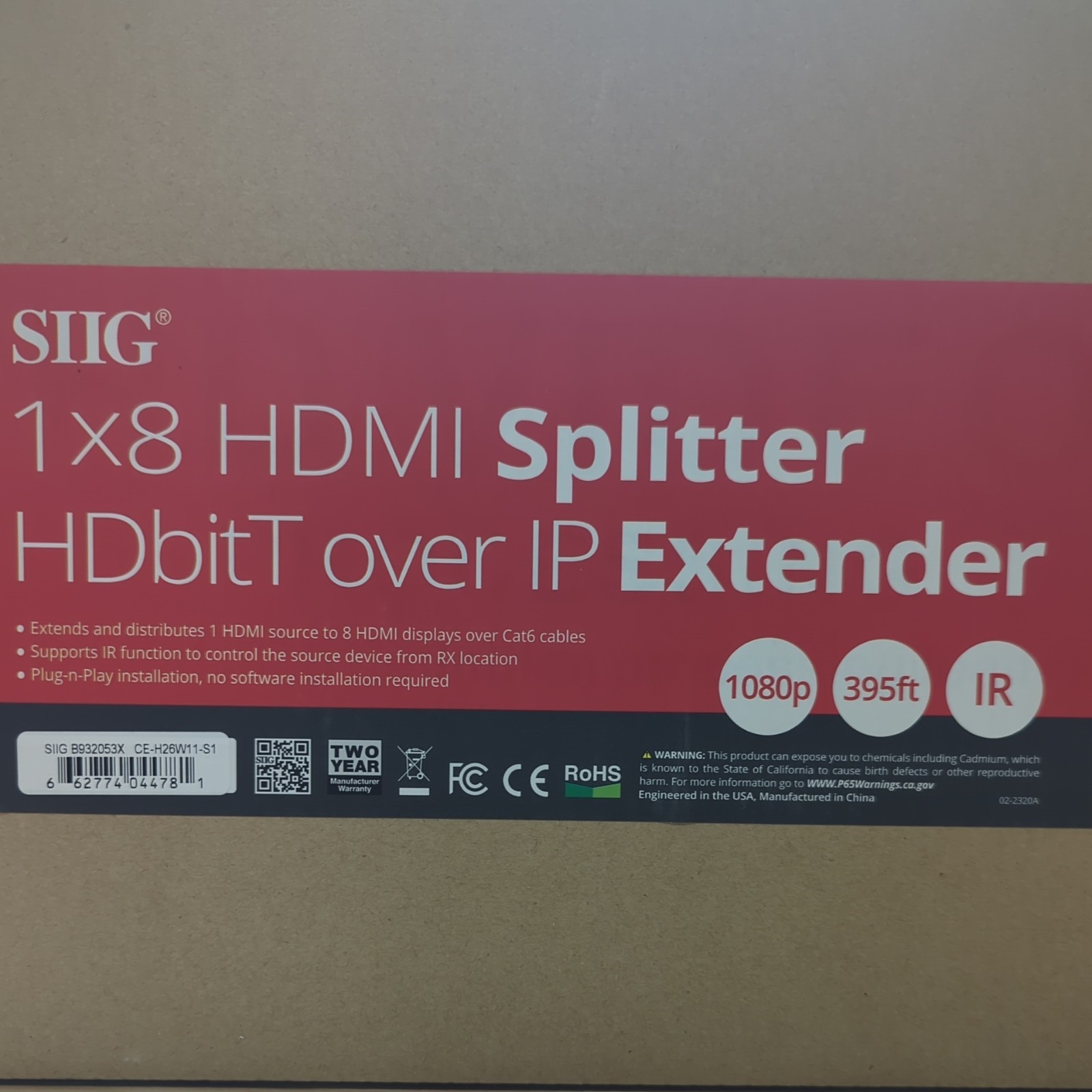 SIIG 1x8 1080p HDMI Splitter HDbitT over IP Extender Kit - 120m (ce-h26w11-s1)