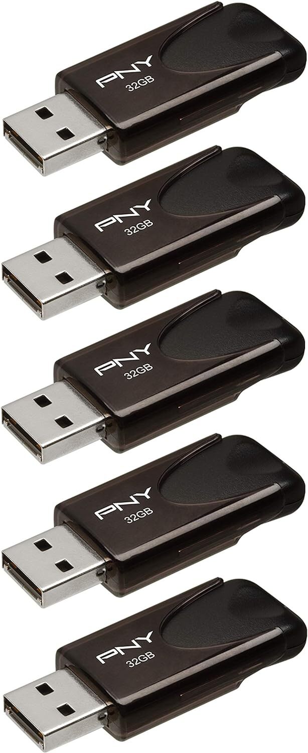 Pny 32Gb Attache 4 Usb 2.0 Flash Drive, Black, (Pack Of 5) Personal Computers