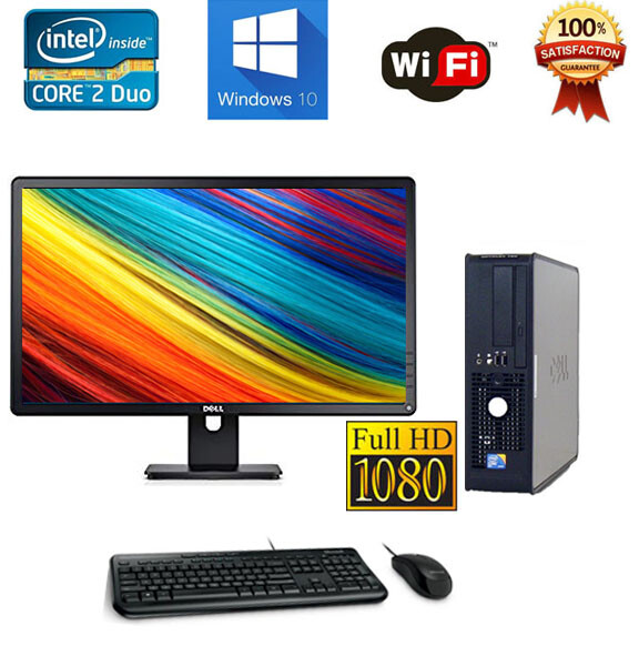FAST Dell Optiplex Windows 10 Desktop Computer Tower C2D 8GB 500GB WiFi 23" LCD