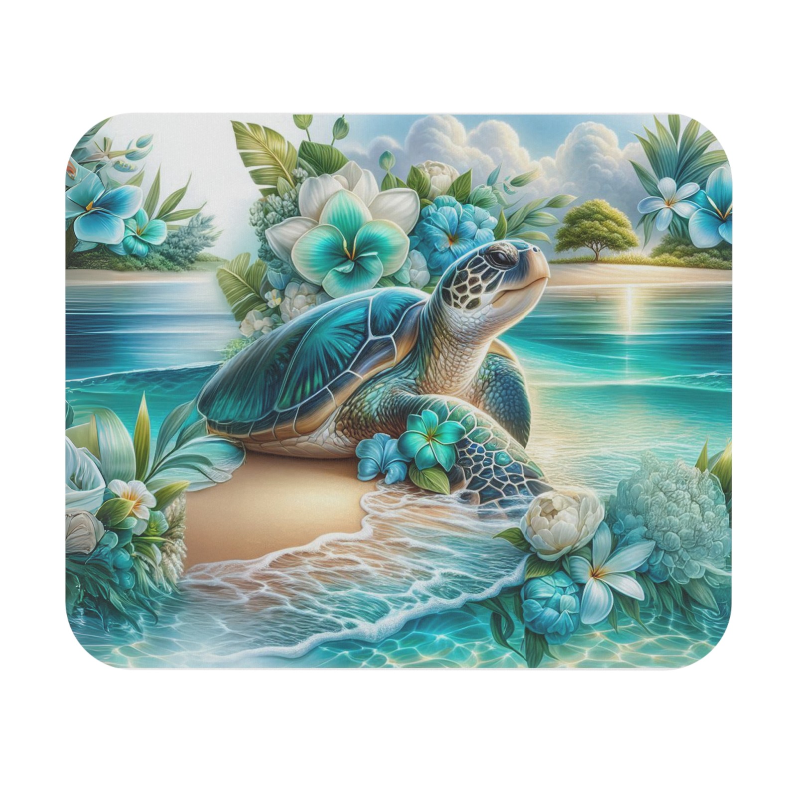 Summer Serene Floral Ocean Turtle Mouse Pad Beach Vibes Gaming Pad 