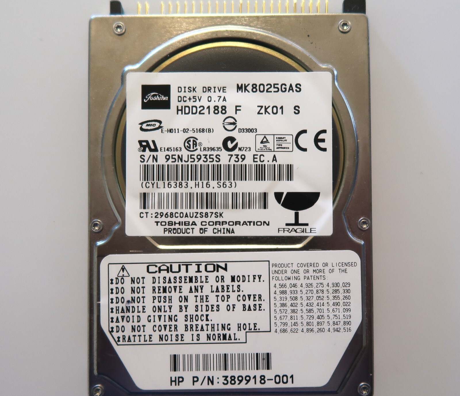 Toshiba MK8025GAS HDD2188 F ZK01 S 610 A0/KA024A 2.5" 80gb IDE HP# 389918-001