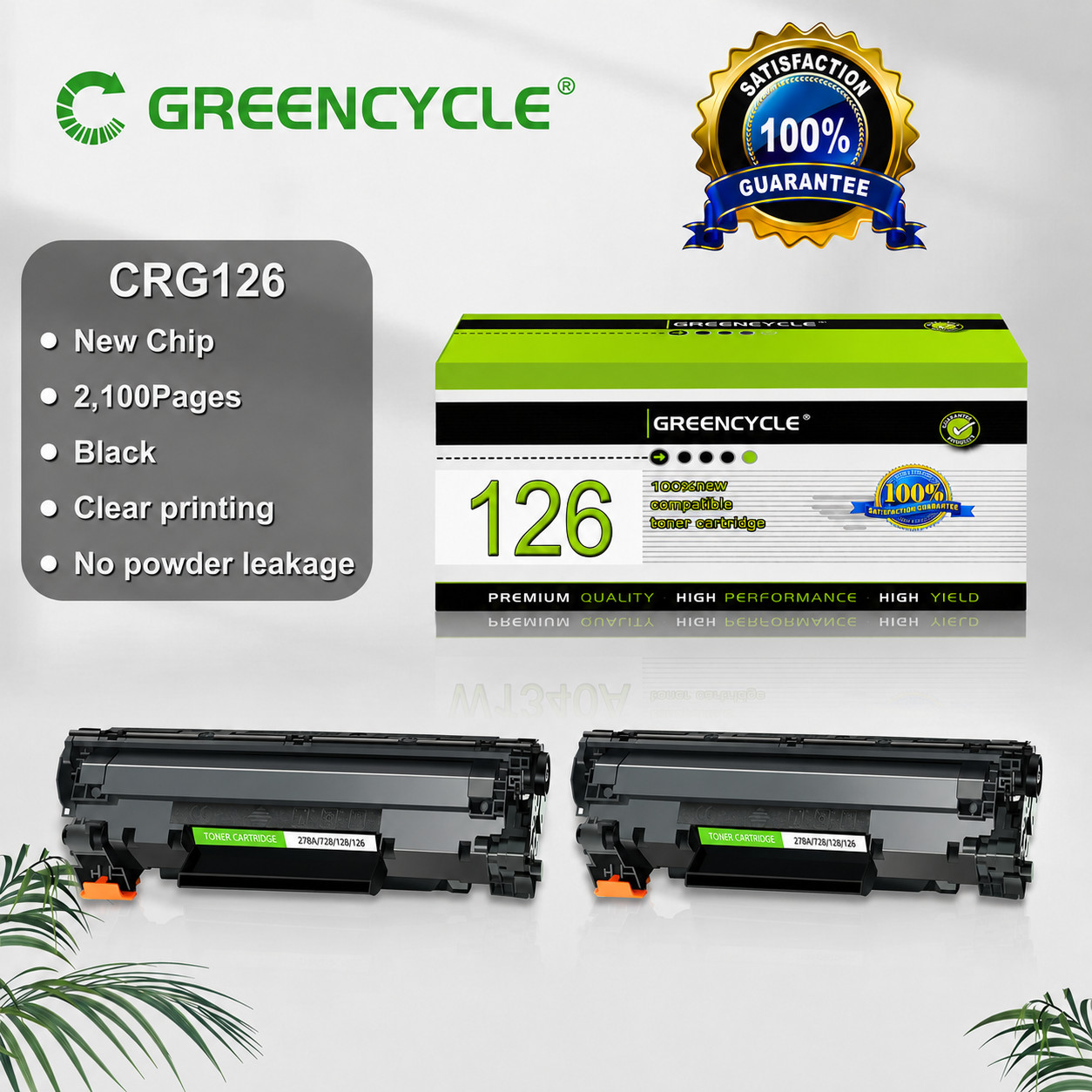 GREENCYCLE 2-Pack CRG-126 Toner Cartridge for Canon LBP6200d LBP6230dw LBP6230dn