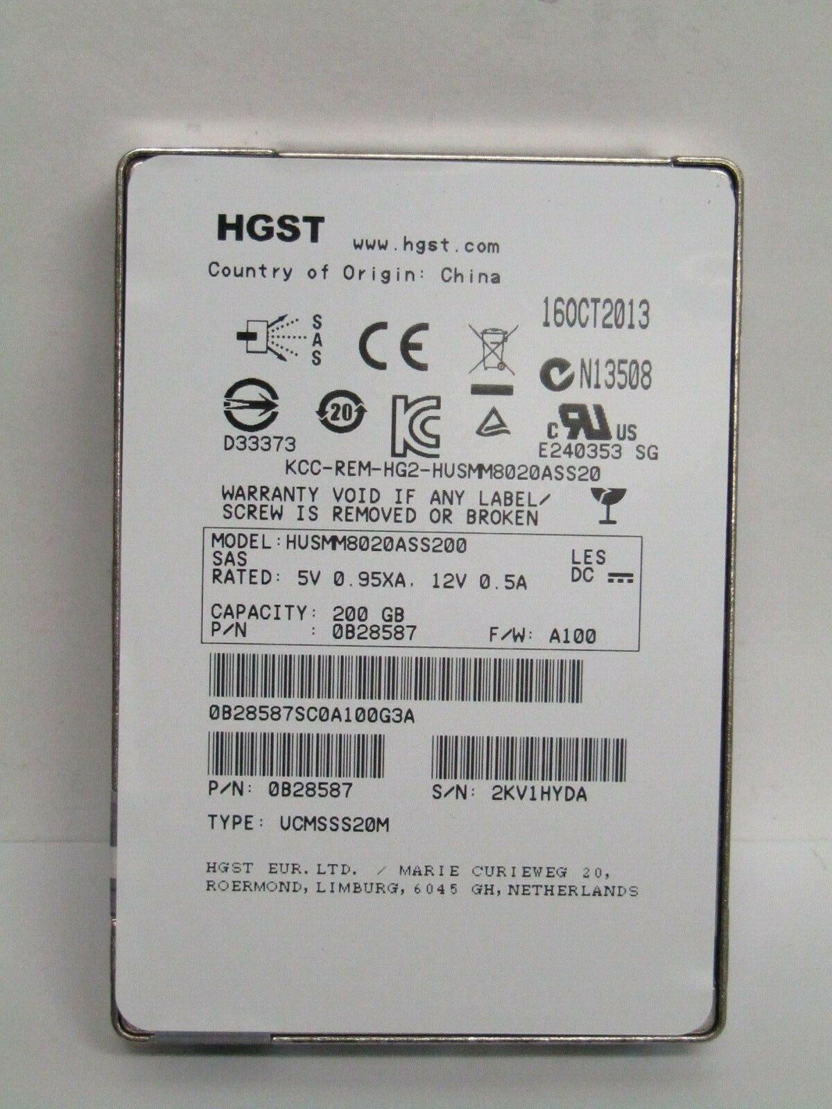 Hitachi 2.5" 200GB 6Gbps SLC SAS SSD Solid State Drive HUSMM8020ASS200 0B28587