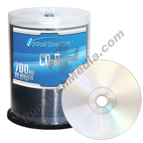 100 Optical Quantum 52x 80 min / 700 MB CD-R Shiny Silver Blank Discs OQCD52ST
