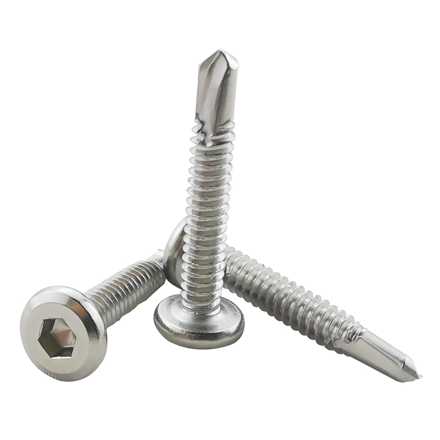 40PCS #12 X 1-1/4" Hex Socket Self Tapping Screws, 410 Stainless Steel Sheet