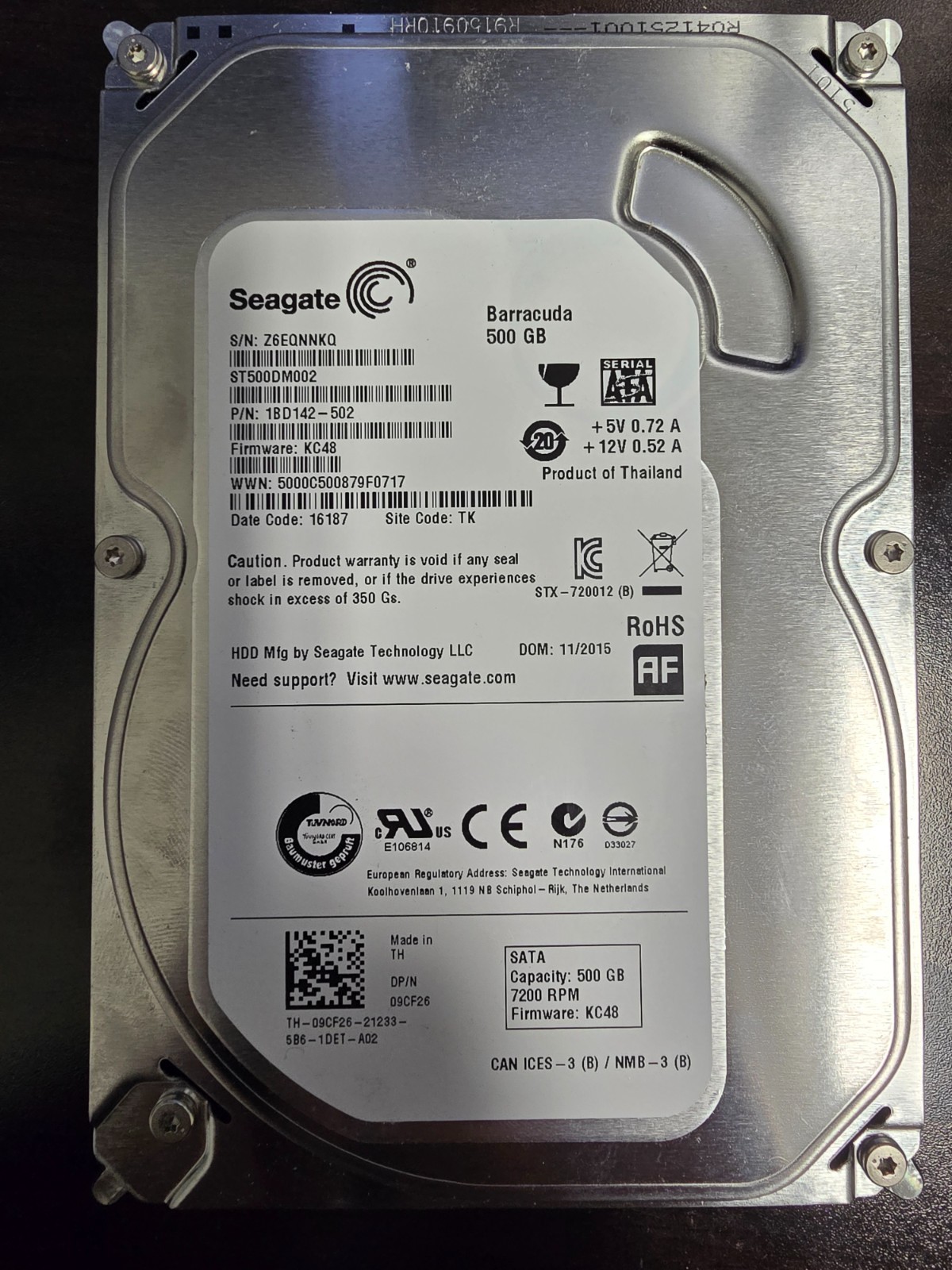 Seagate ST500DM002-1BD142 500GB 7200RPM SATA 6Gb/s HDD SMART Good