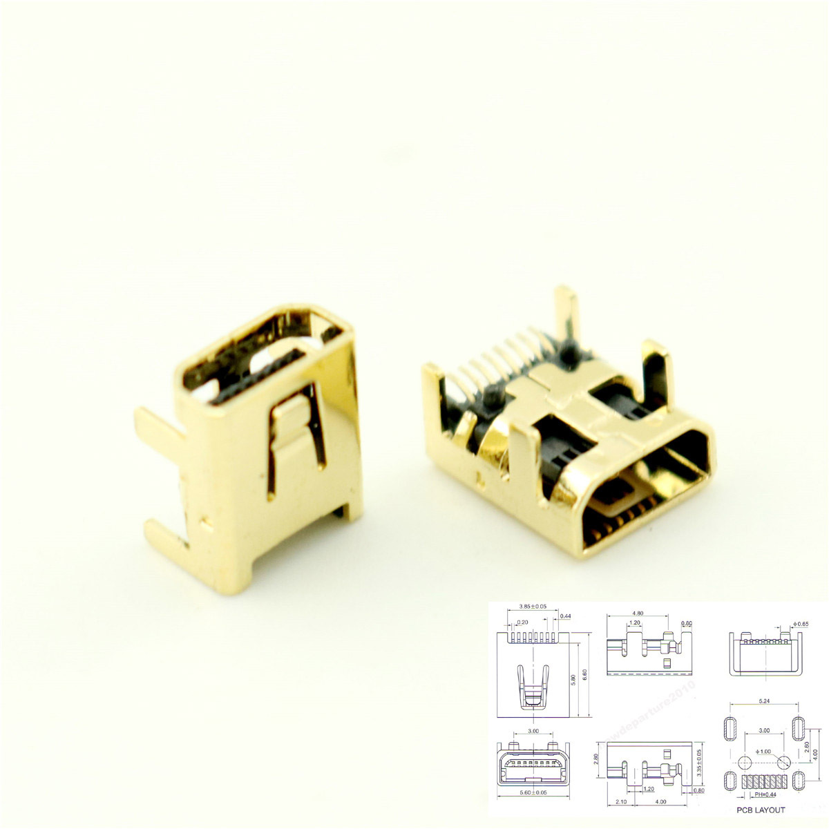100pcs Gold Plated Mini USB 8 Pin Female Jack PCB SMT Socket Connector For DIY