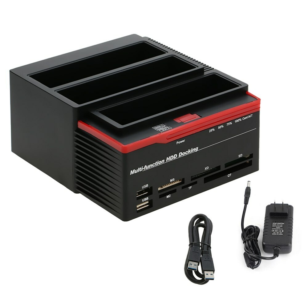 3 IDE SATA 2.5" 3.5" HDD Hard Drive Disk Clone Docking Station Card Reader UE