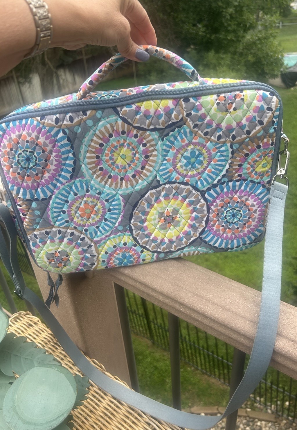 Vera Bradley Sunny Medallion Quilted Cotton Laptop Bag with strap