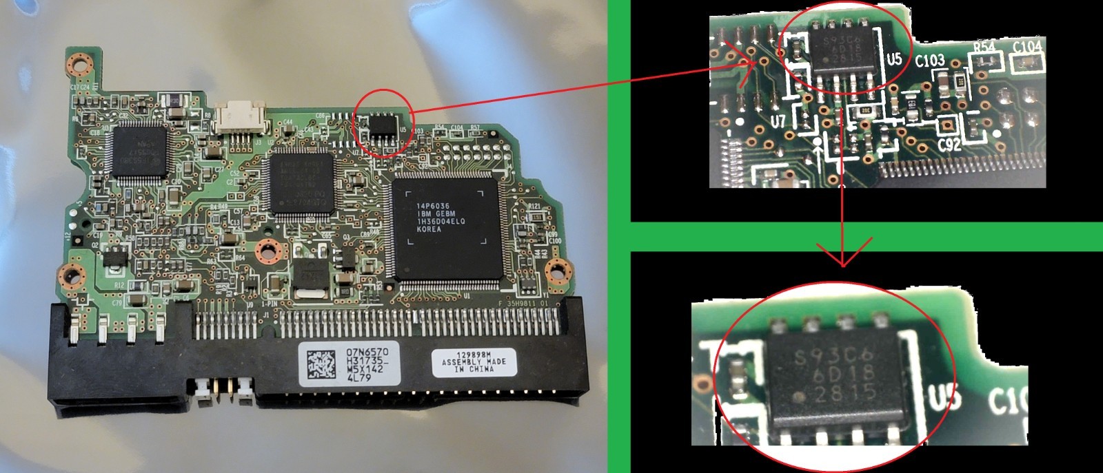 IBM Deskstar Hitachi HGST 3.5” IDE Hard Drive PCB 07N6570 H31735 07N6654 ष