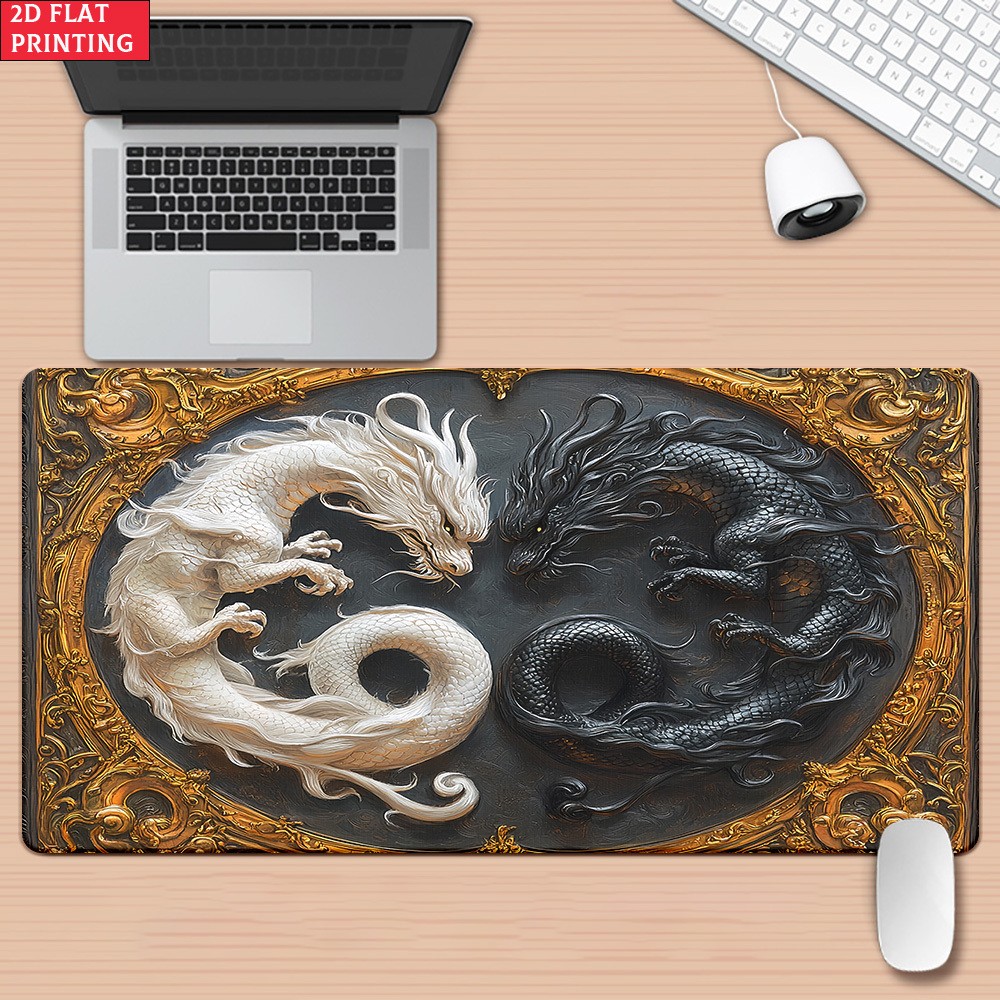 2D Flat 1pc Dragon Yin Yang Pattern Pad for Desk, Gaming, Office Decor, Non-Sl