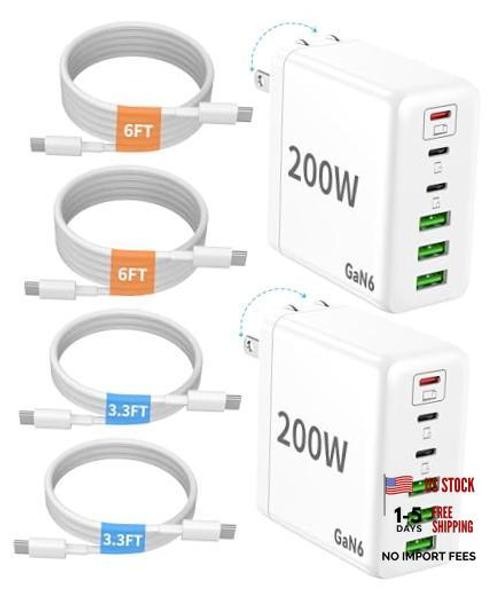 2 Pack USB C Charger Block, 200W GaN Super Fast Charger Type C iPhone 17 16