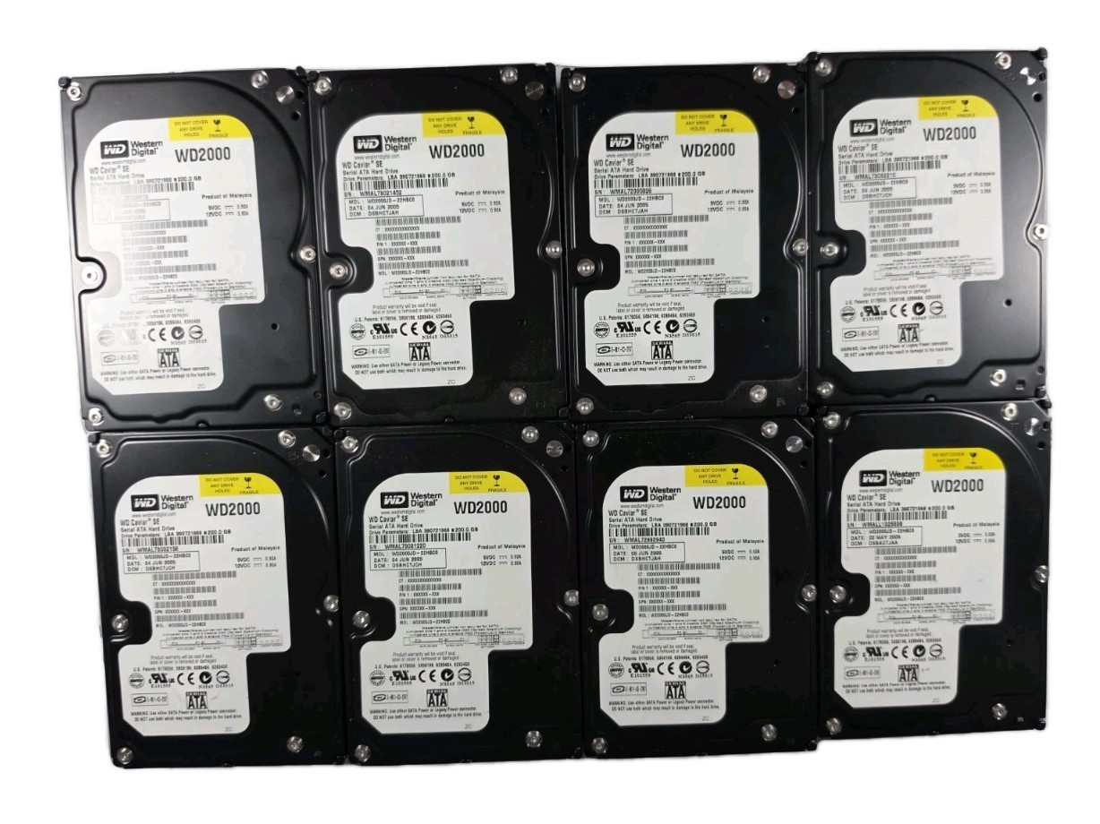 LOT OF 8 WD2000JD-22HBB0 - Western Digital 200GB 7200 RPM SATA 3.5" HDD