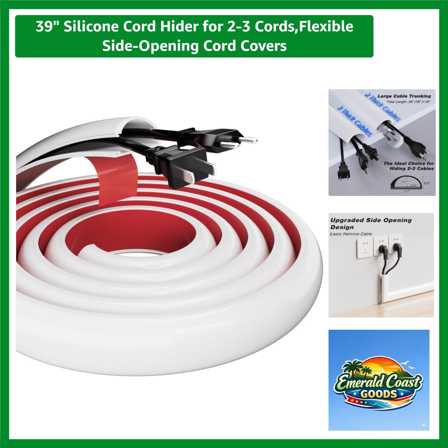 39-Inch White Silicone Cord Hider - Effortless Installation for Tidy Spaces