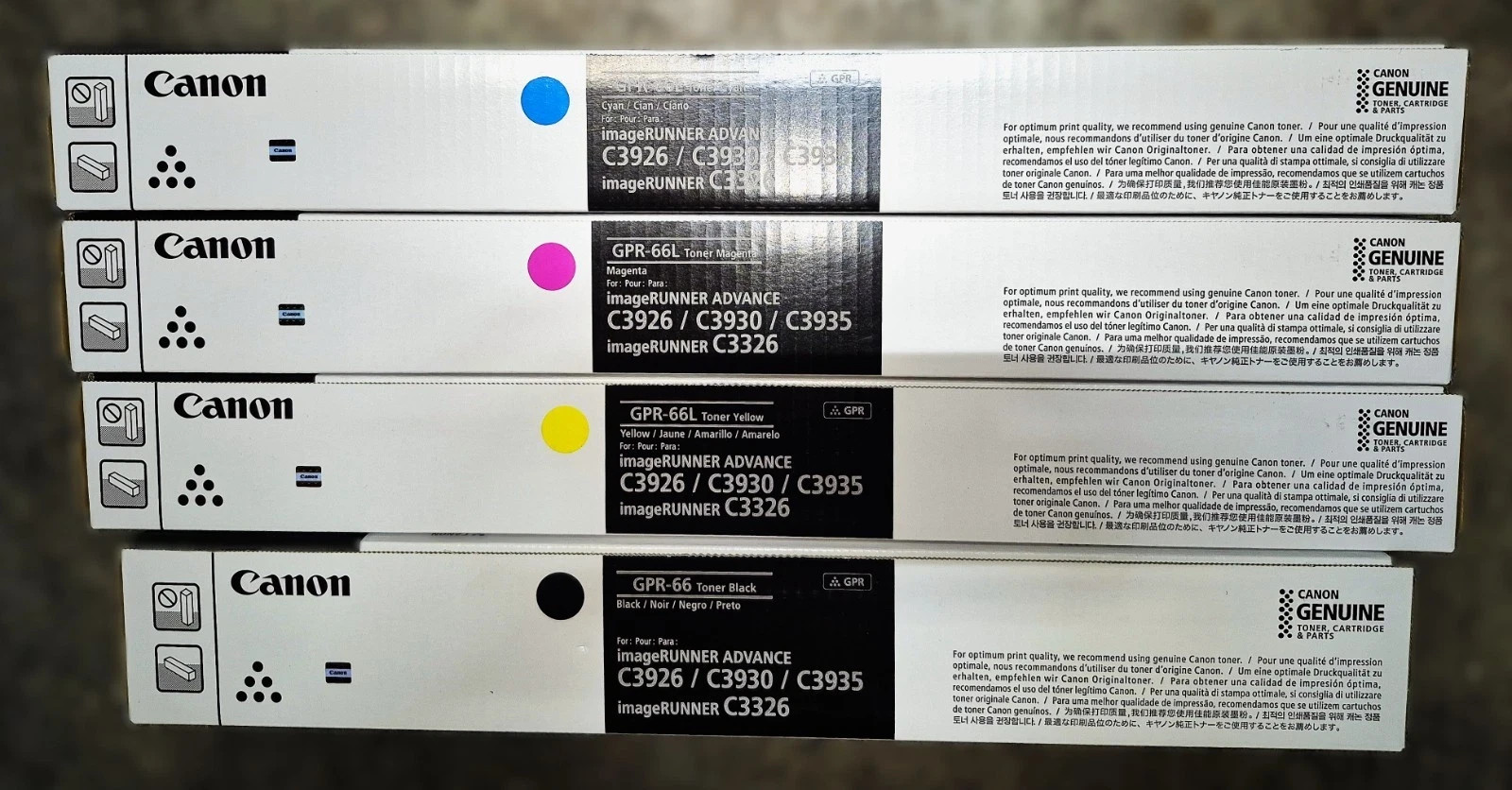 Genuine Set of 4 Canon GPR-66/GPR-66L Black and L-CMY Toners iR/ADV