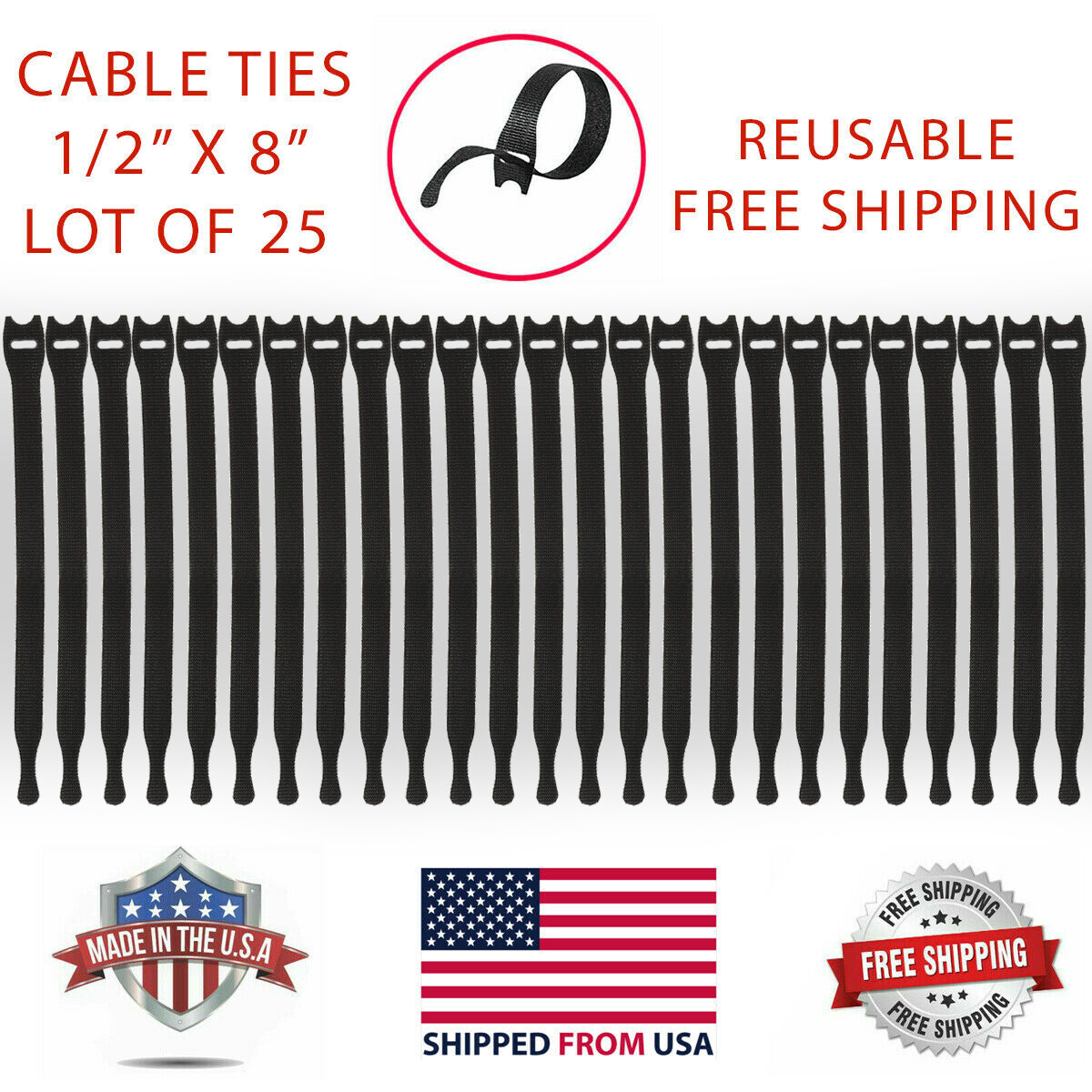 VELCRO Brand ONE-WRAP Thin Ties Cable Cord Organizer Reusable Straps 25 Pcs NEW