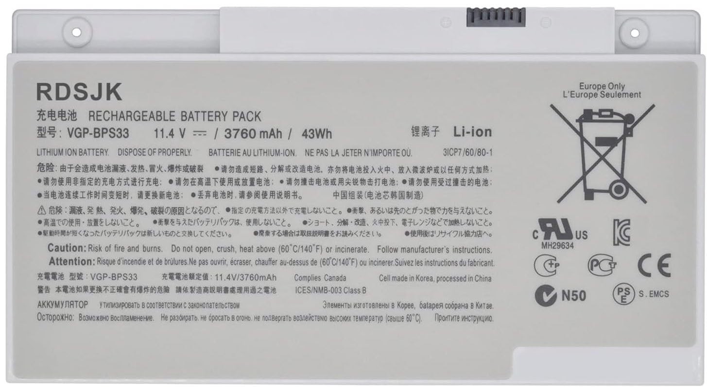 VGP-BPS33 BPS33 Battery for Sony Vaio SVT14 SVT15 T14 T15 Series 11.4V 43Wh Con