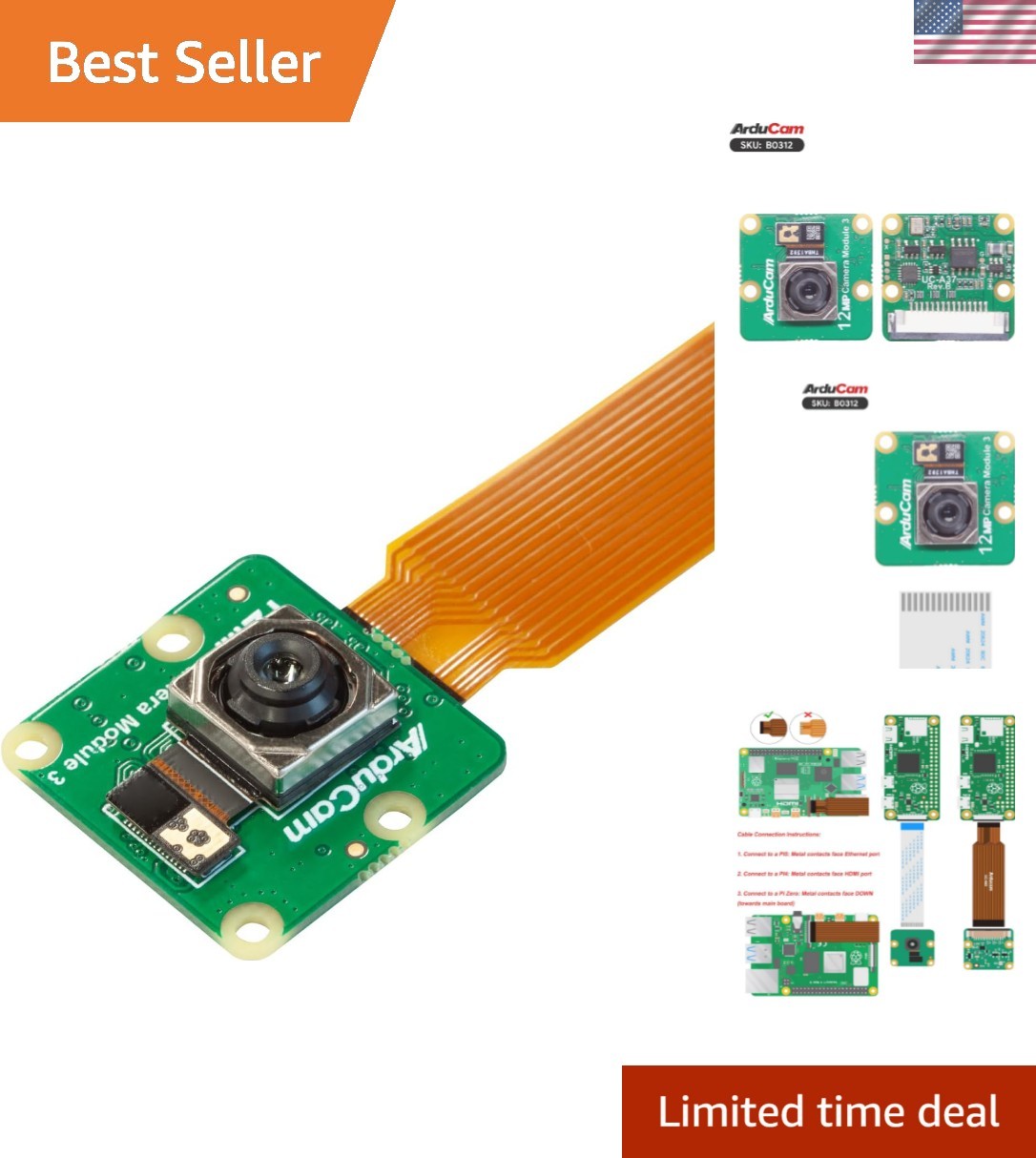 High-Resolution 12MP Autofocus Camera for Raspberry Pi 5/4B/3B – V3 Module