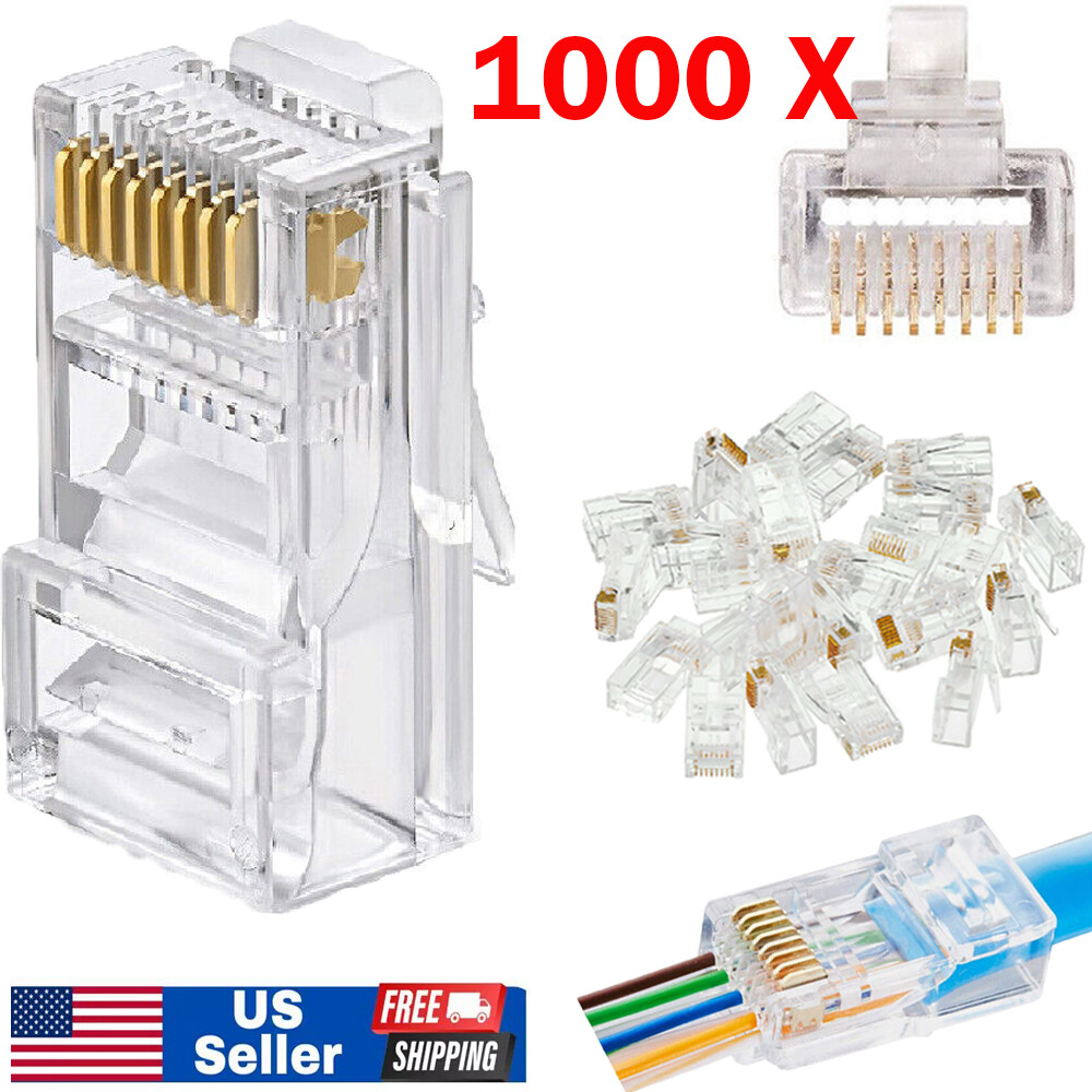 1000Pcs Cat5e RJ45 Network Modular Plug 8P8C Cable Connector End Pass Through