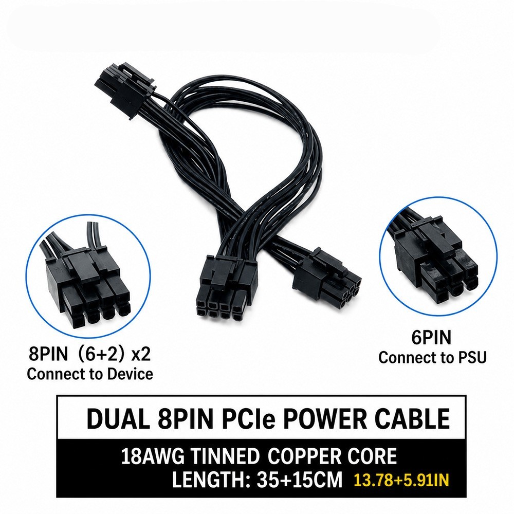 6 Pin to Dual (2) 8 Pin GPU Pcie Adapter For PC Computer GPU Power Cable