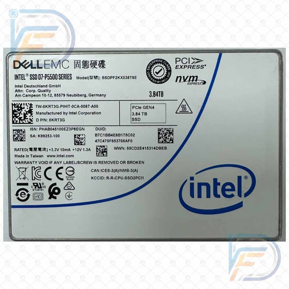 Dell Intel D7-P5500 3.84TB U.2 NVMe PCIe Gen4 2.5" SSD 0KRT3G 100% Health