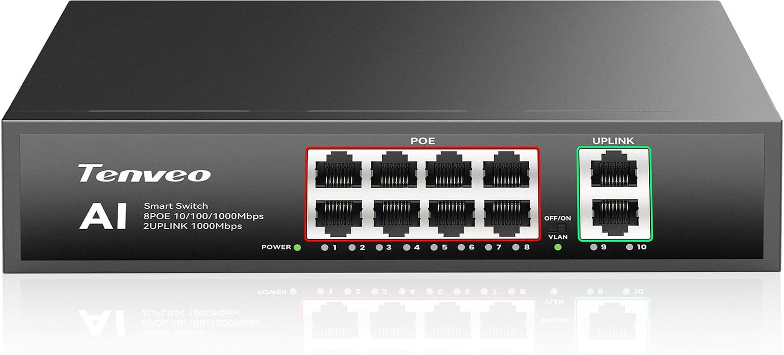 8 Port Full Gigabit Poe Switch, 8 Poe+ Ports @120W, 2*Uplink Port, Plug & Play,