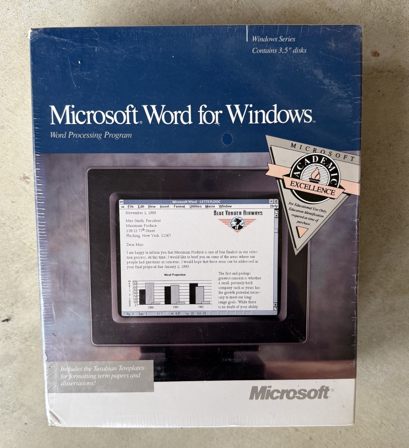 Microsoft Word for Windows 1.1 Boxed Software Set w/ 3.5” Floppy Disks