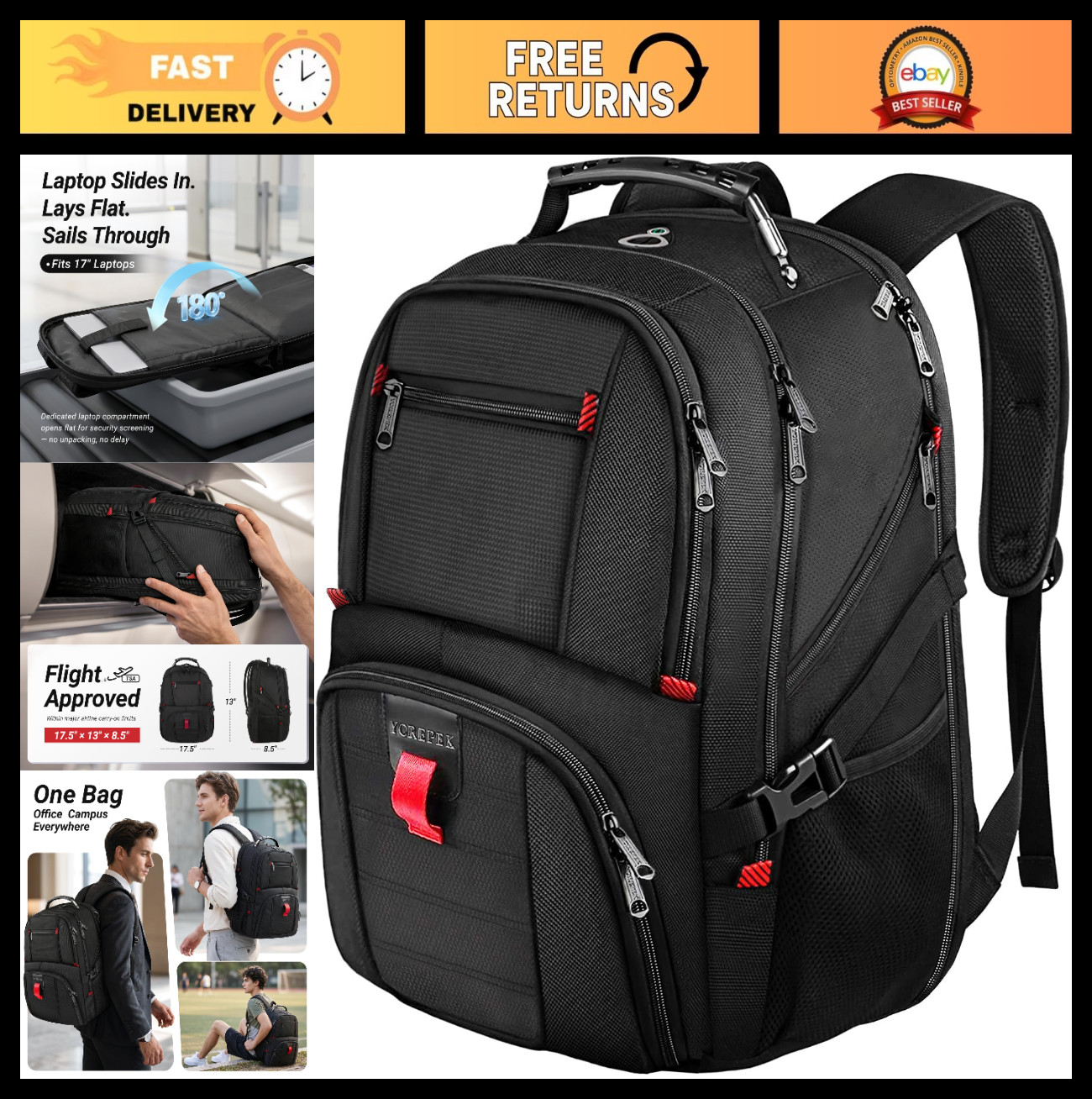 Large Laptop Backpack for Men, Heavy Duty Travel Bag, Waterproof Travel Backpack
