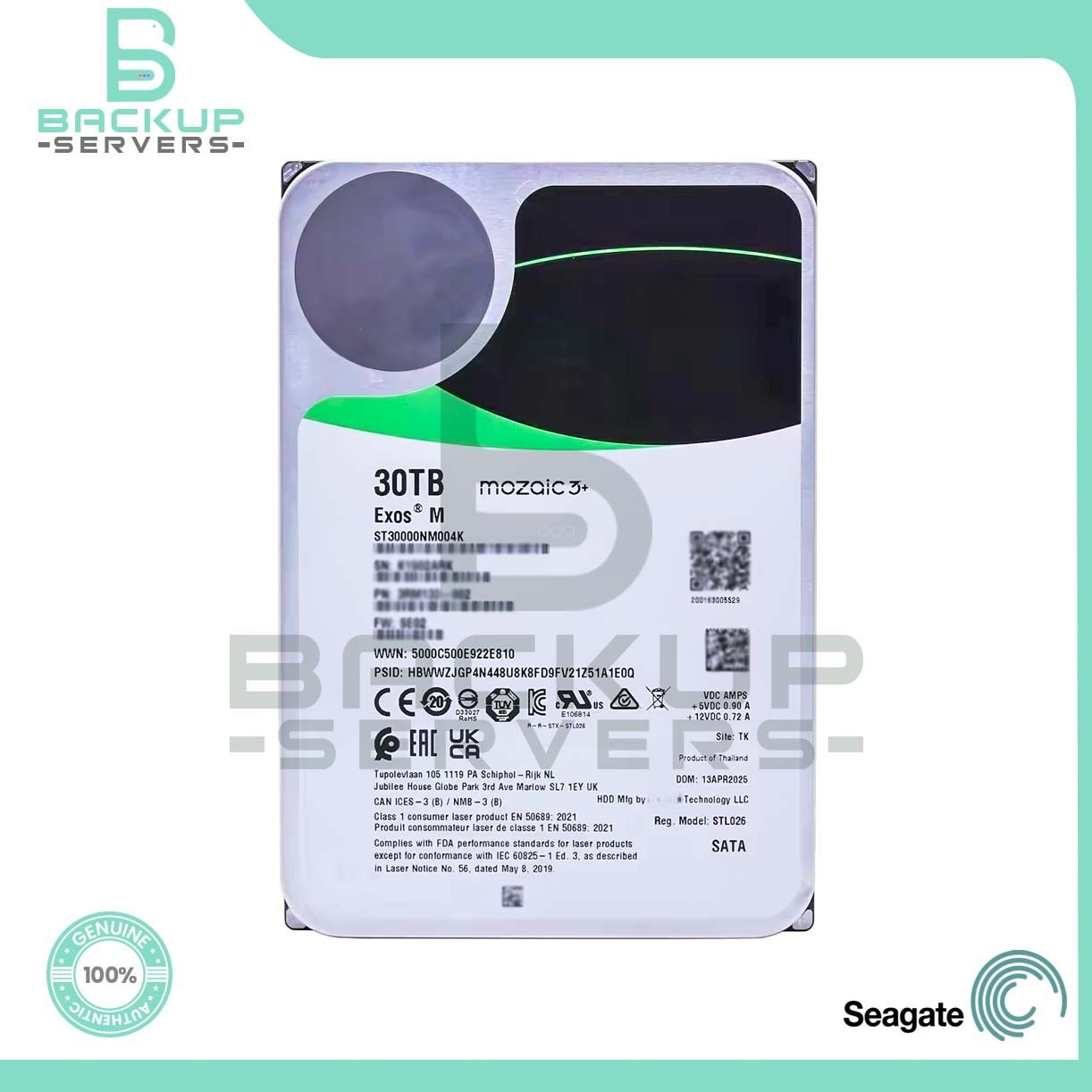 ST30000NM004K Seagate Exos M 30TB SATA 3.5" 6Gbps 7.2K 512e Enterprise HDD