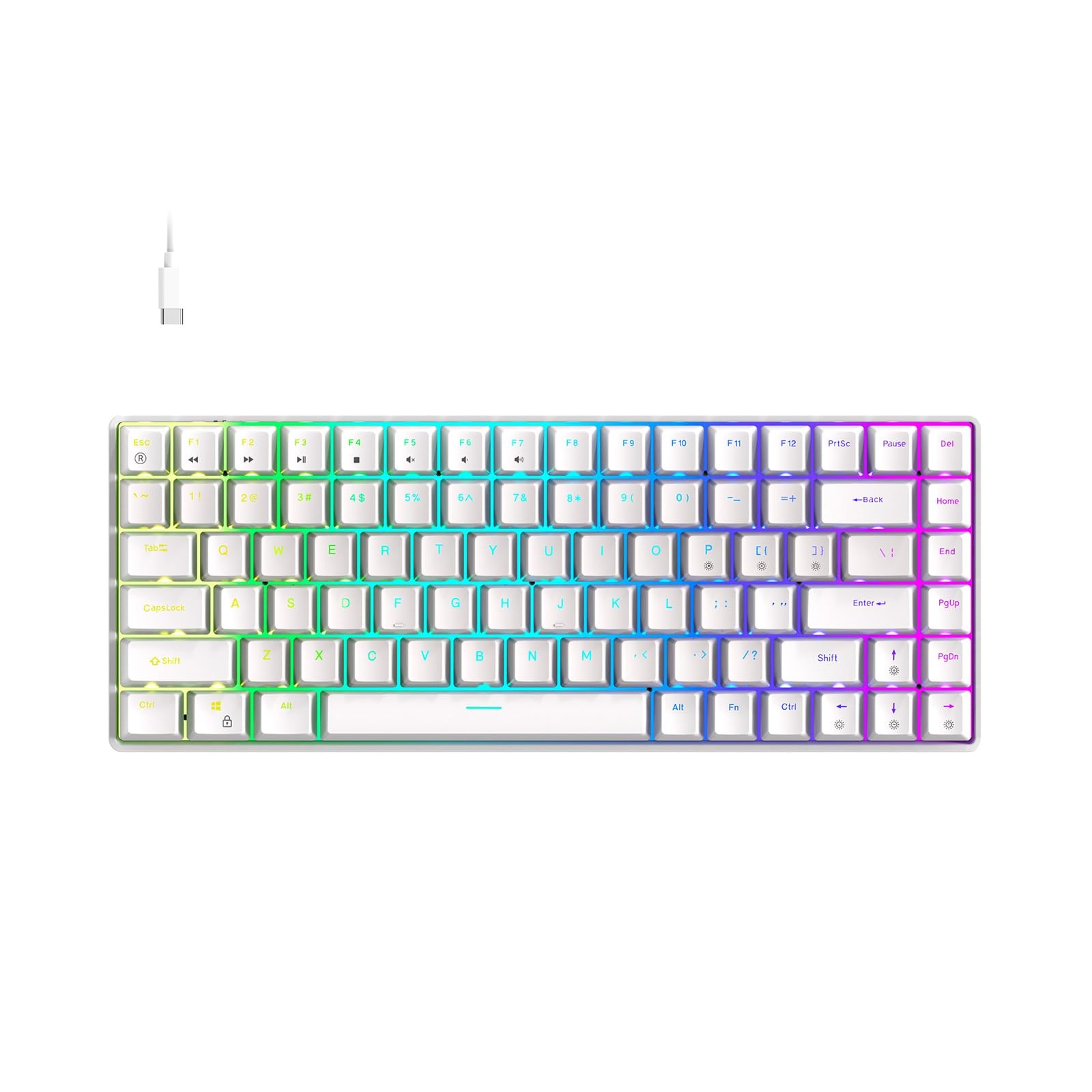 HKMS93 75% Mechanical Gaming Keyboard 84Key Blue Switch RGB Backlit White
