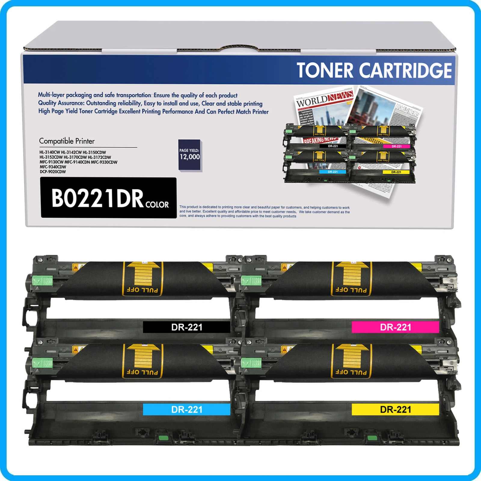 4PK DR-221 DR221 Drum Unit for Bother DR221CL MFC-9140CDN HL-3140CDW MFC-9330CDW