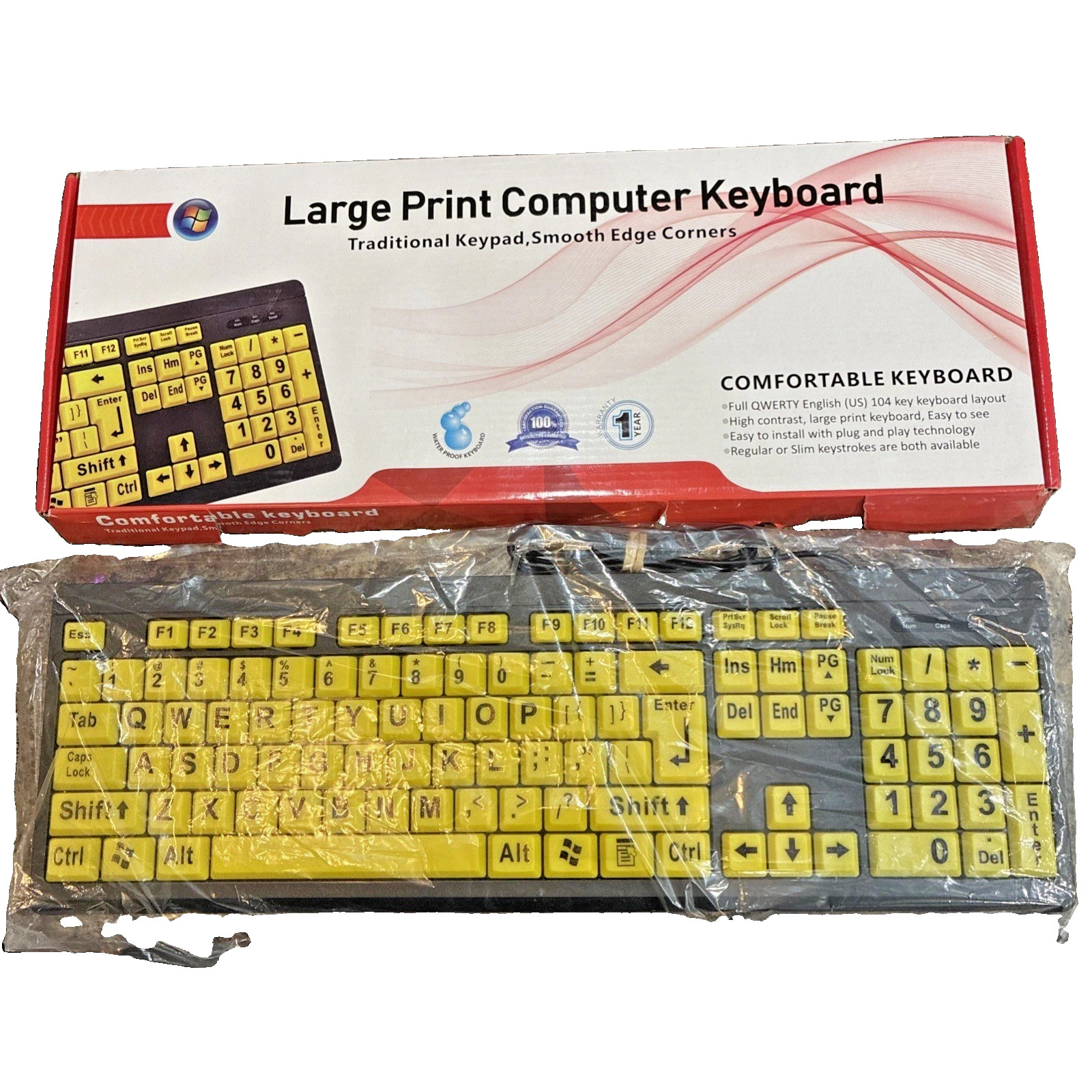 Big Bright Easy See Keyboard Yellow Large Print Letter Keys - Visual Impaired 