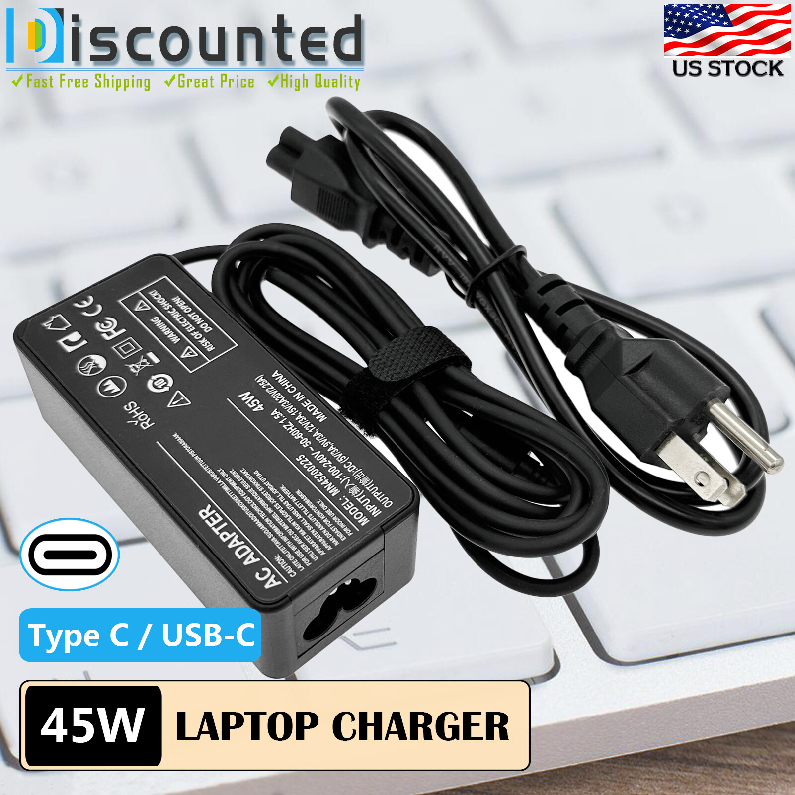 45W USB-C AC Adapter For Lenovo 14w 81MQ000JUS Laptop Charger Power Supply Cord
