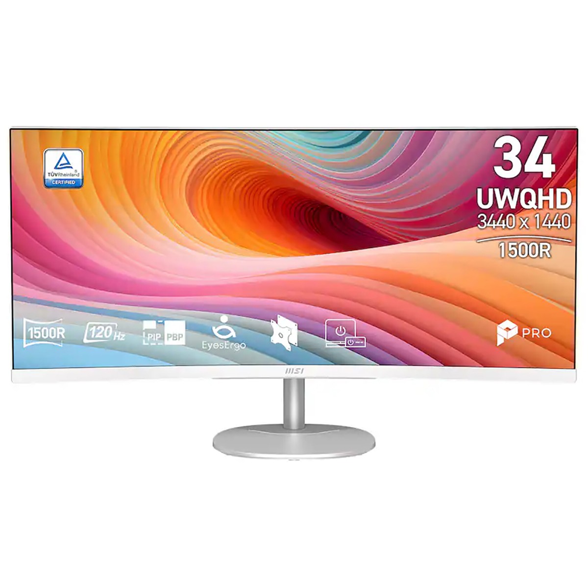 MSI PRO MP341CQ E12 34" 21:9 UWQHD 120Hz Curved VA LCD HDR Monitor, White