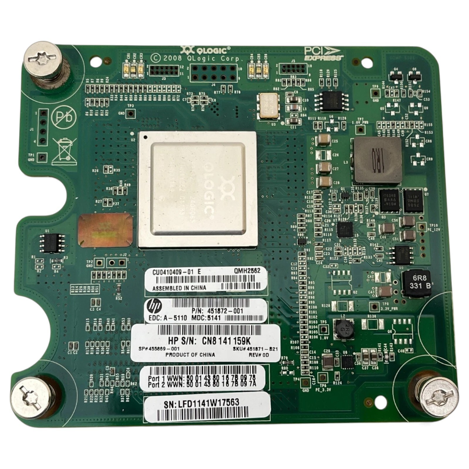 HP QLogic QMH2562 Fibre Channel Host Bus Adapter 451872-001 455869-001