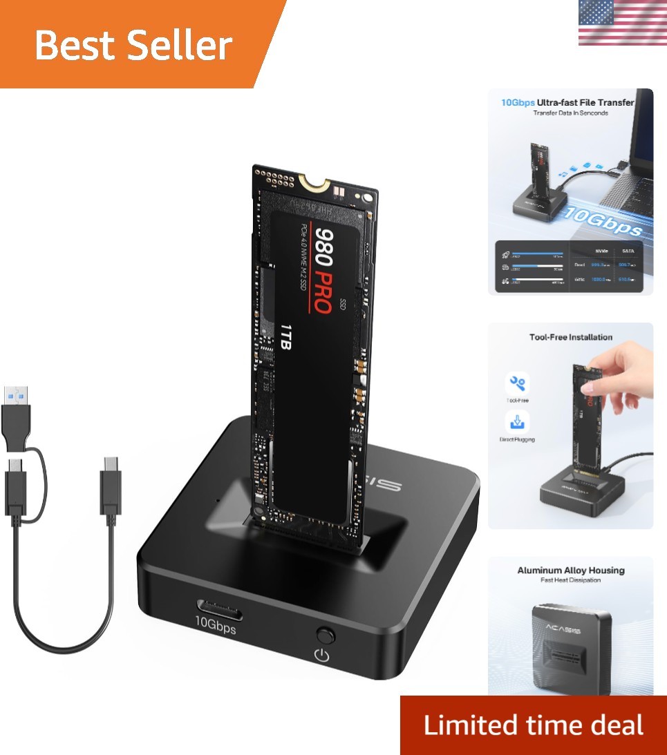 ACASIS 10Gbps M.2 NVMe & SATA SSD to USB Docking Station, NVMe SSD Reader