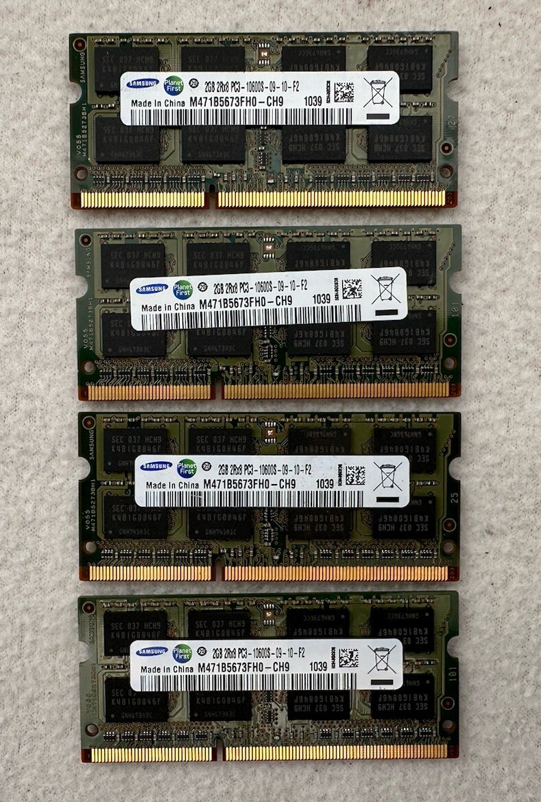 8GB Samsung M471B5673FH0-CH9 4x2GB 2Rx8 PC3-10600S-09-10-F2 *Lot of 4* Used