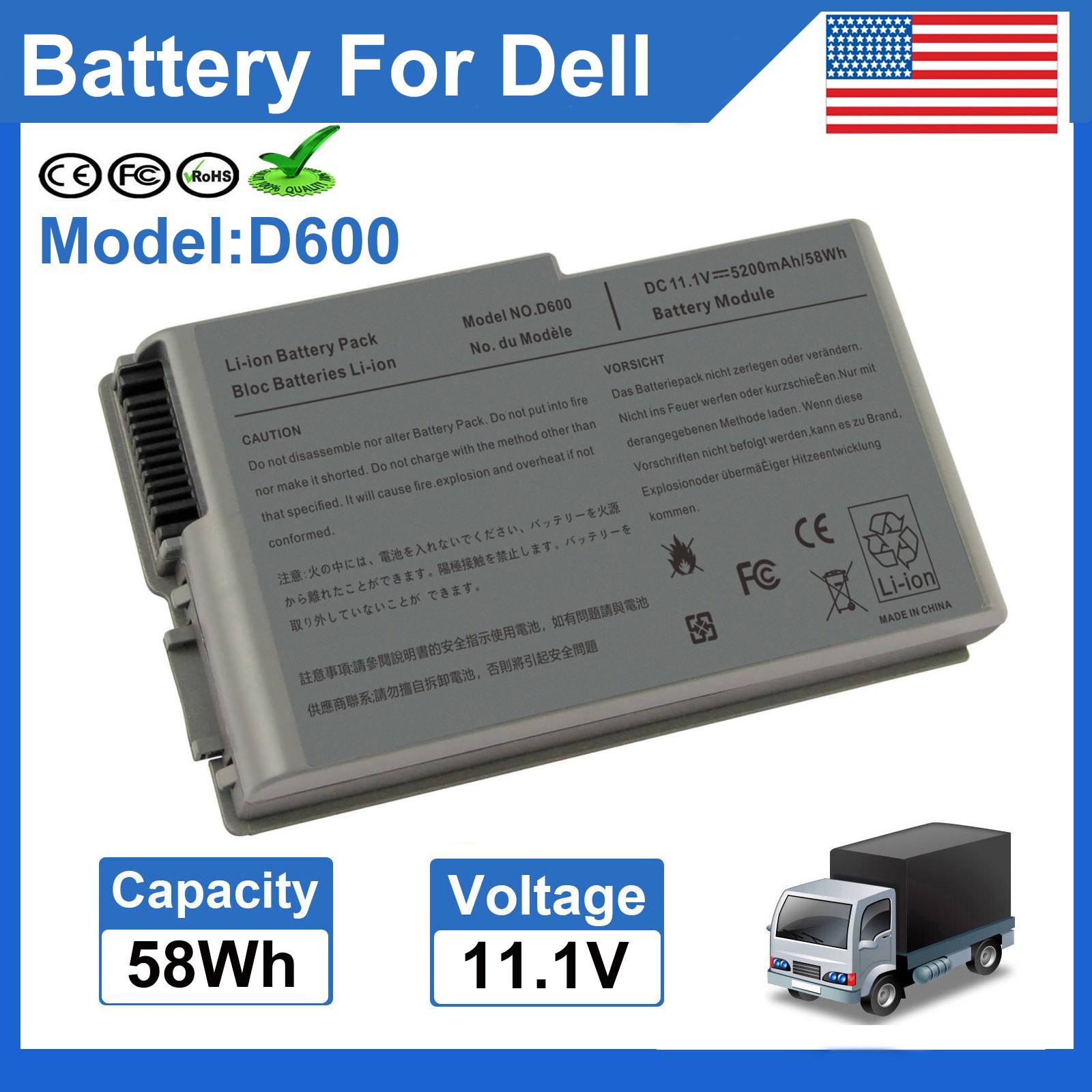 D600 Laptop Battery for Dell Latitude D500 D510 D520 D530 D610 D600m C1295 C2603