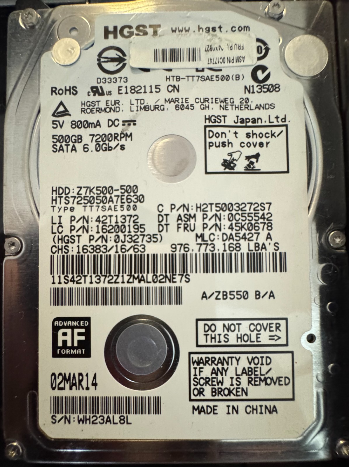 HGST Z7K500-500 2.5" 500Gb HDD